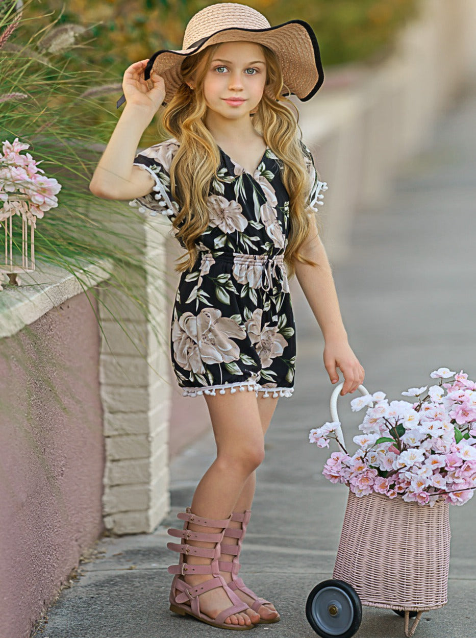 Toddler Spring Outfits | Little Girls Spring Floral Tassel Hem Romper