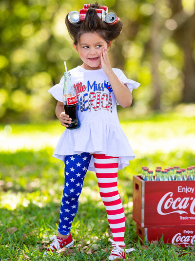girls Set features a hi-low "Little Miss America" printed tunic with Americana leggings