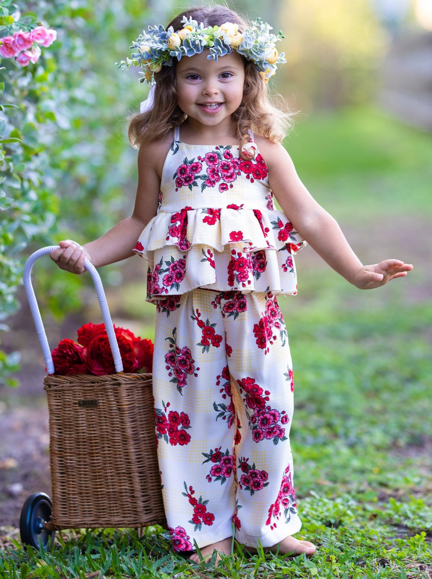 Cute Toddler Outfits | Girls Spring Floral Top & Palazzo Pants Set