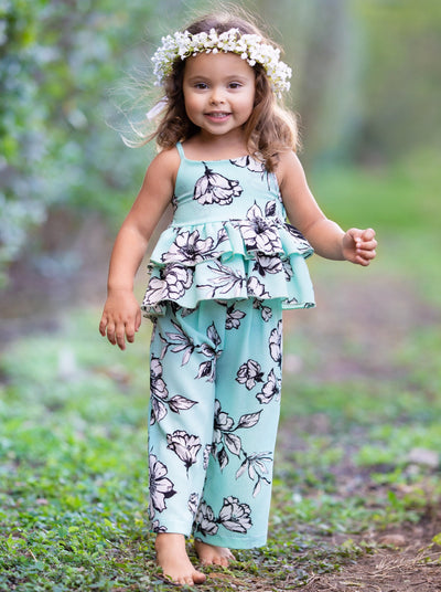 Toddler Spring Outfits | Girls Blue Floral Top & Palazzo Pants Set