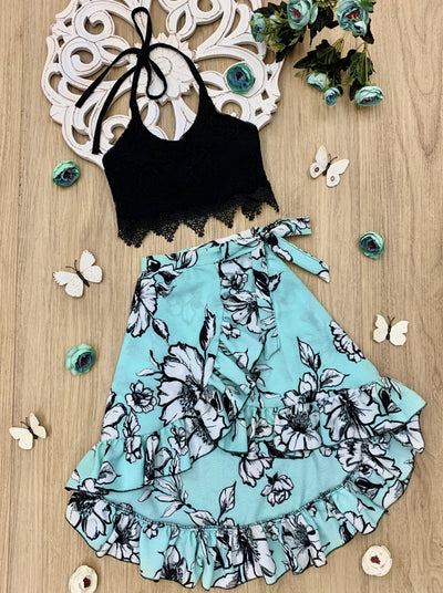 Kids Spring Clothes | Girls Crochet Halter Top & Floral Wrap Skirt Set ...