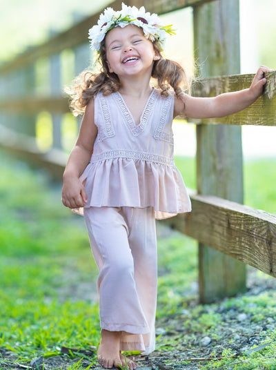 Spring Toddler Outfit | Girls Spring Peplum Top & Palazzo Pants Set