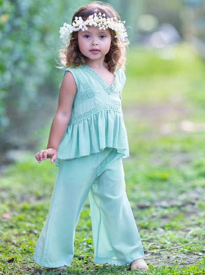 Spring Toddler Outfit | Girls Spring Peplum Top & Palazzo Pants Set