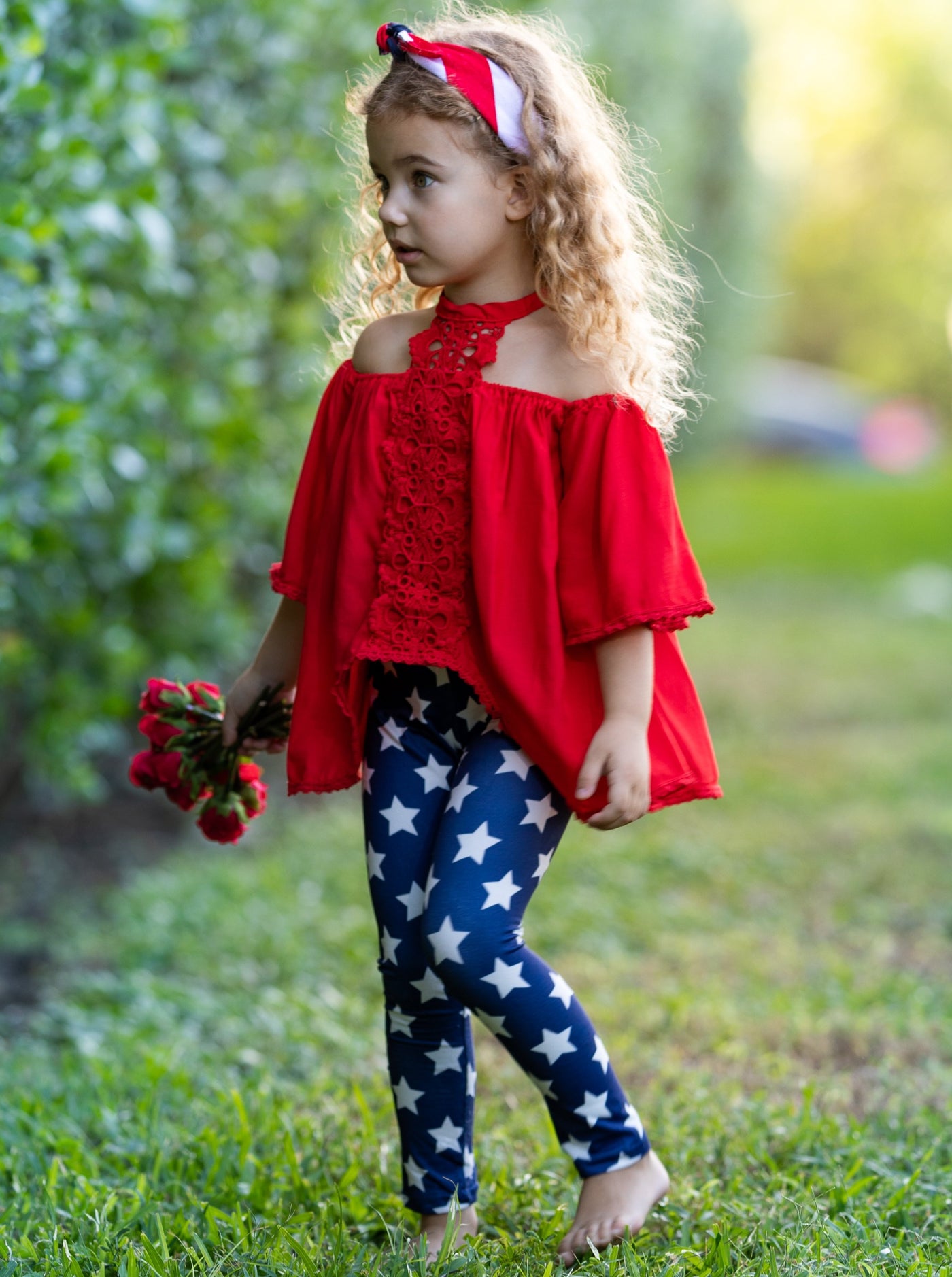 Cute Toddler Outfit | Girls Lace Halter Neck Tunic & Star Leggings Set