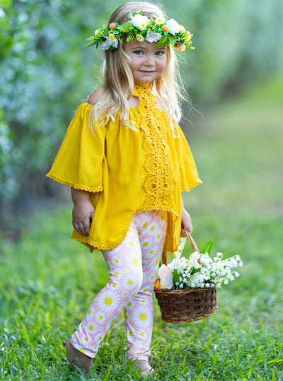 Spring Toddler Outfit | Girls Lace Halter Neck Tunic & Legging Set
