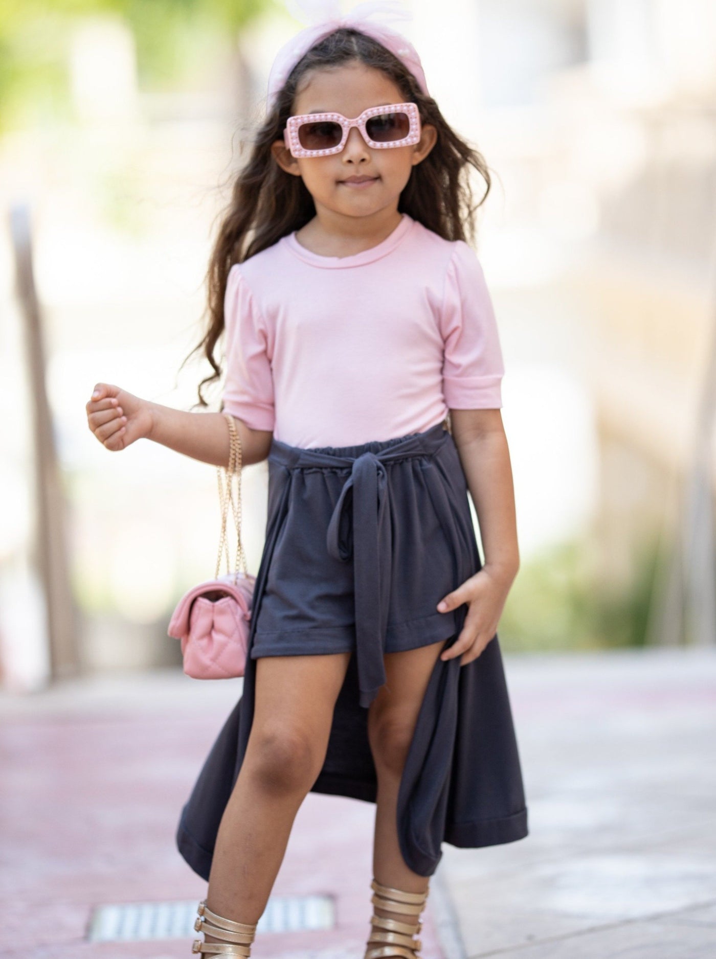 Spring Three Piece Outfits | Girls Top, Shorts & Wrap Skirt Set