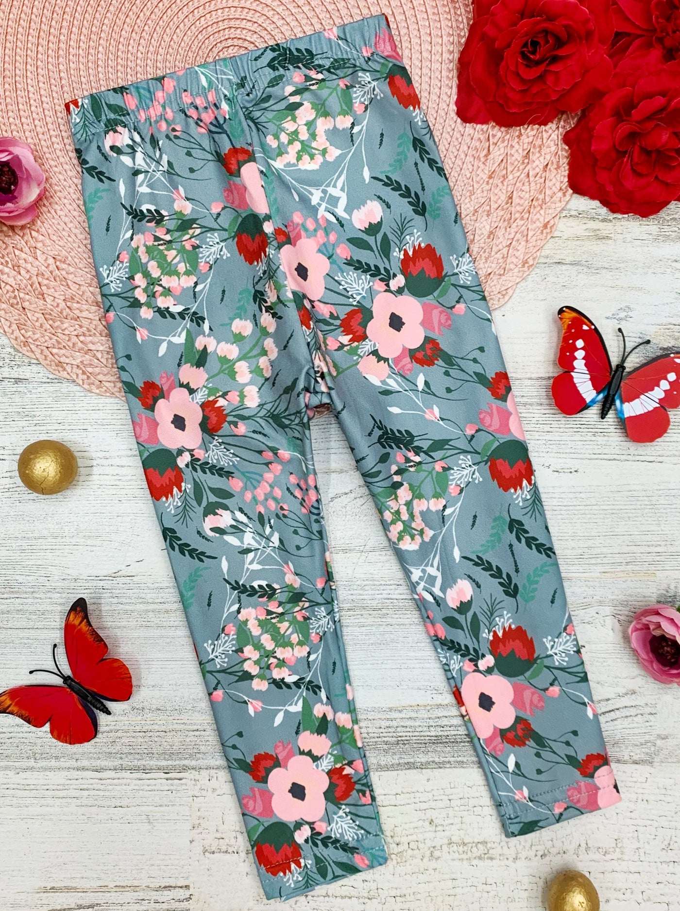 girls capris grey with pink and hot pink flowers 2T-10Y