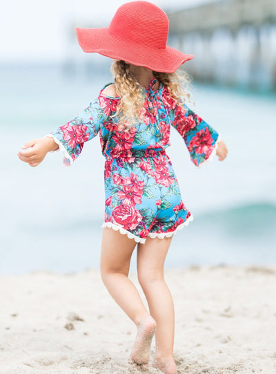 Cute Toddler Outfit | Girls Floral Cold Shoulder Drawstring Romper