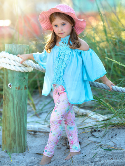 Toddler Spring Clothes | Unicorn Mermaid Lace Trim Top & Legging Set