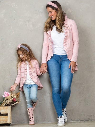 Mommy & Me Cardigans | Pink Ruffled Blazer Cardigan | Mia Belle Girls