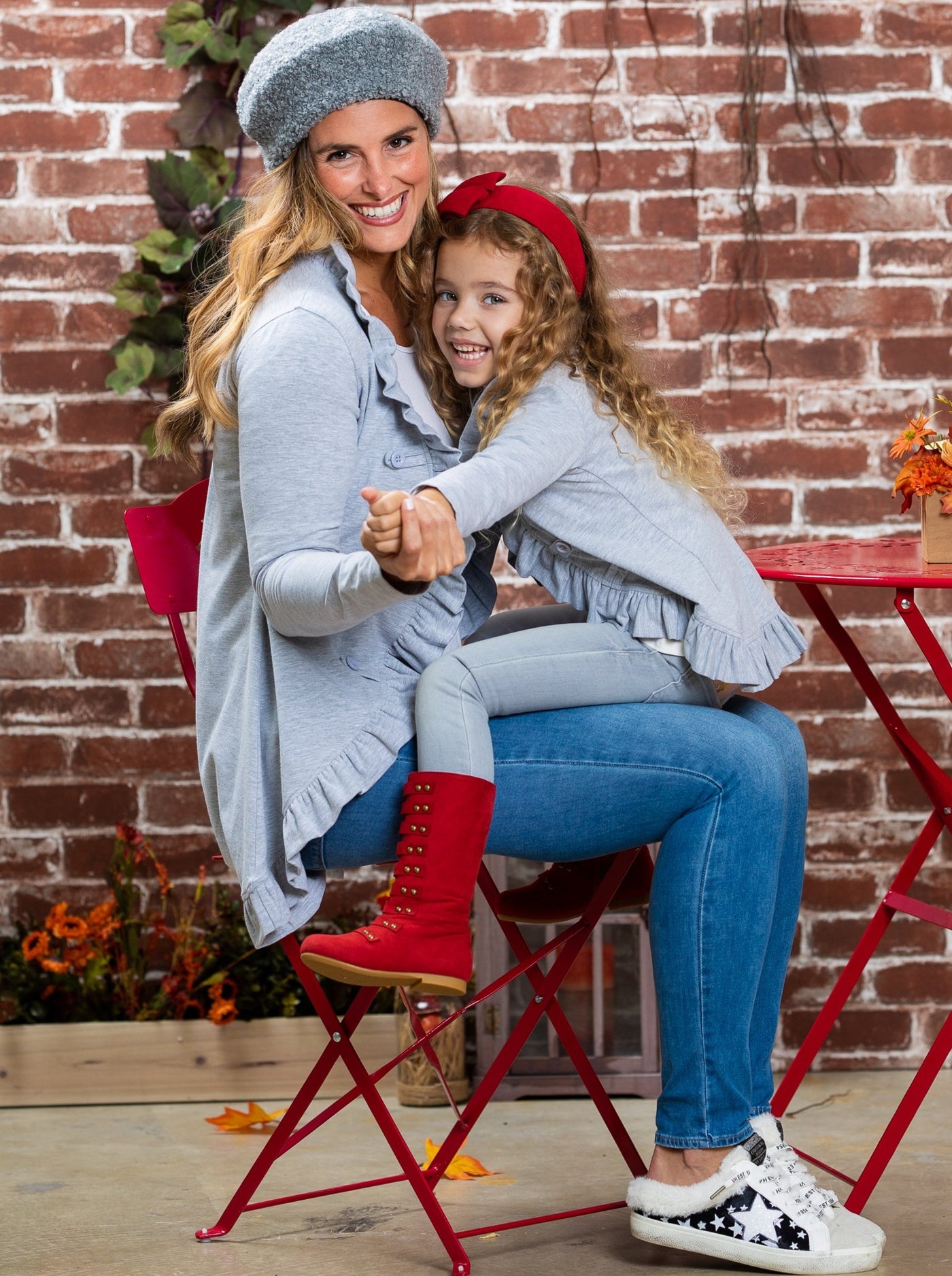 Mommy & Me Sweaters | Matching Grey Ruffled Cardigan | Mia Belle Girls
