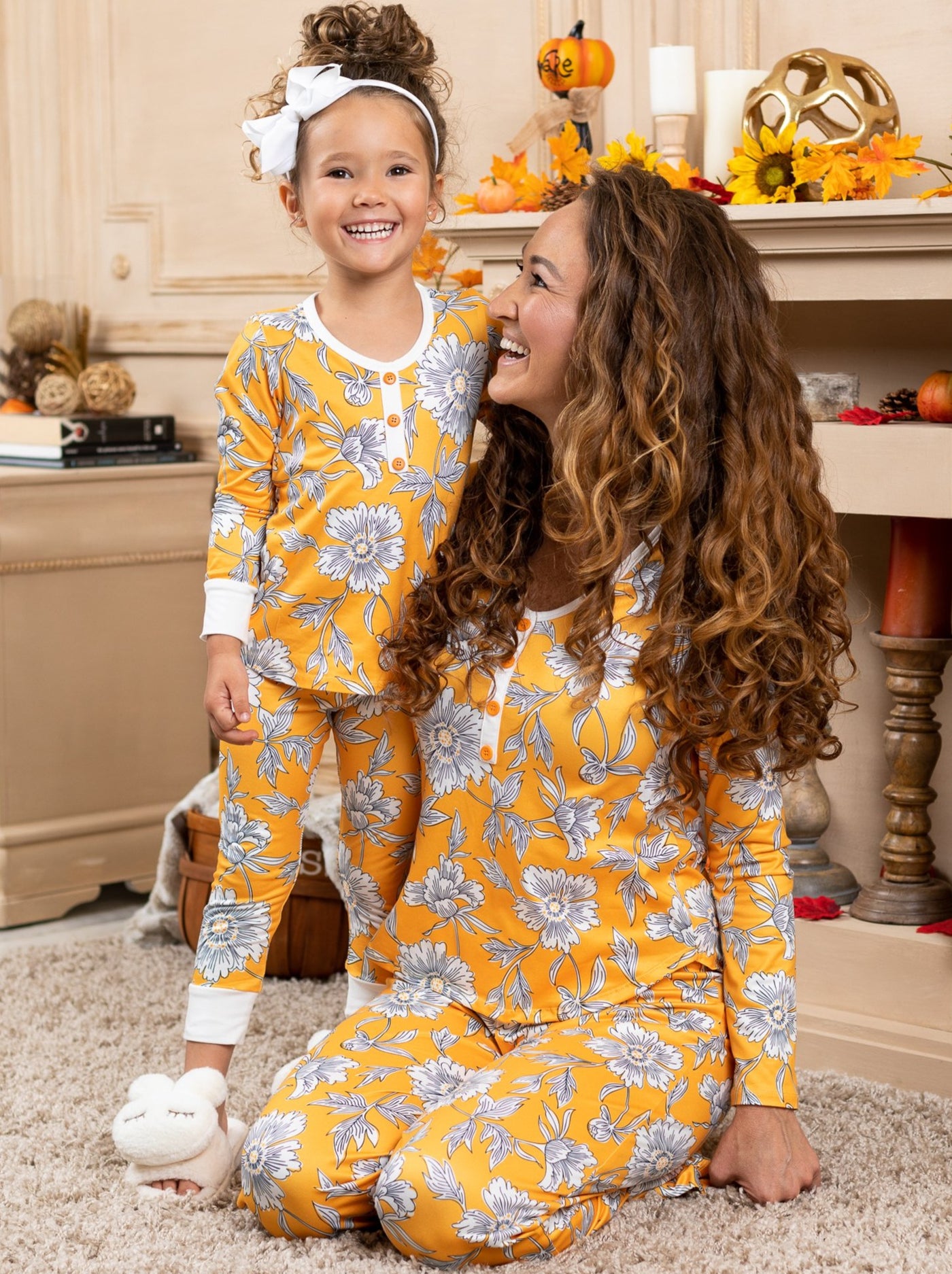 Mommy and Me Matching Outfits | Fall Floral Long Sleeve Pajamas 