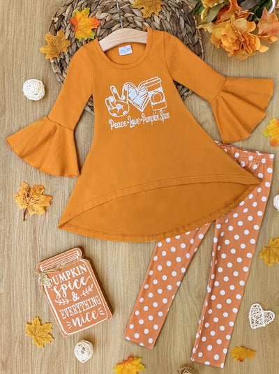 Toddler Fall Outfits | Pumpkin Spice Tunic & Polka Dot Legging Set