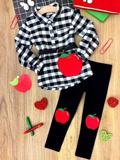 First Day of School | Plaid Top & Patched Legging Set | Mia Belle Girls