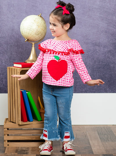First Day of School | Apple Plaid Top & Jeans Set | Mia Belle Girls