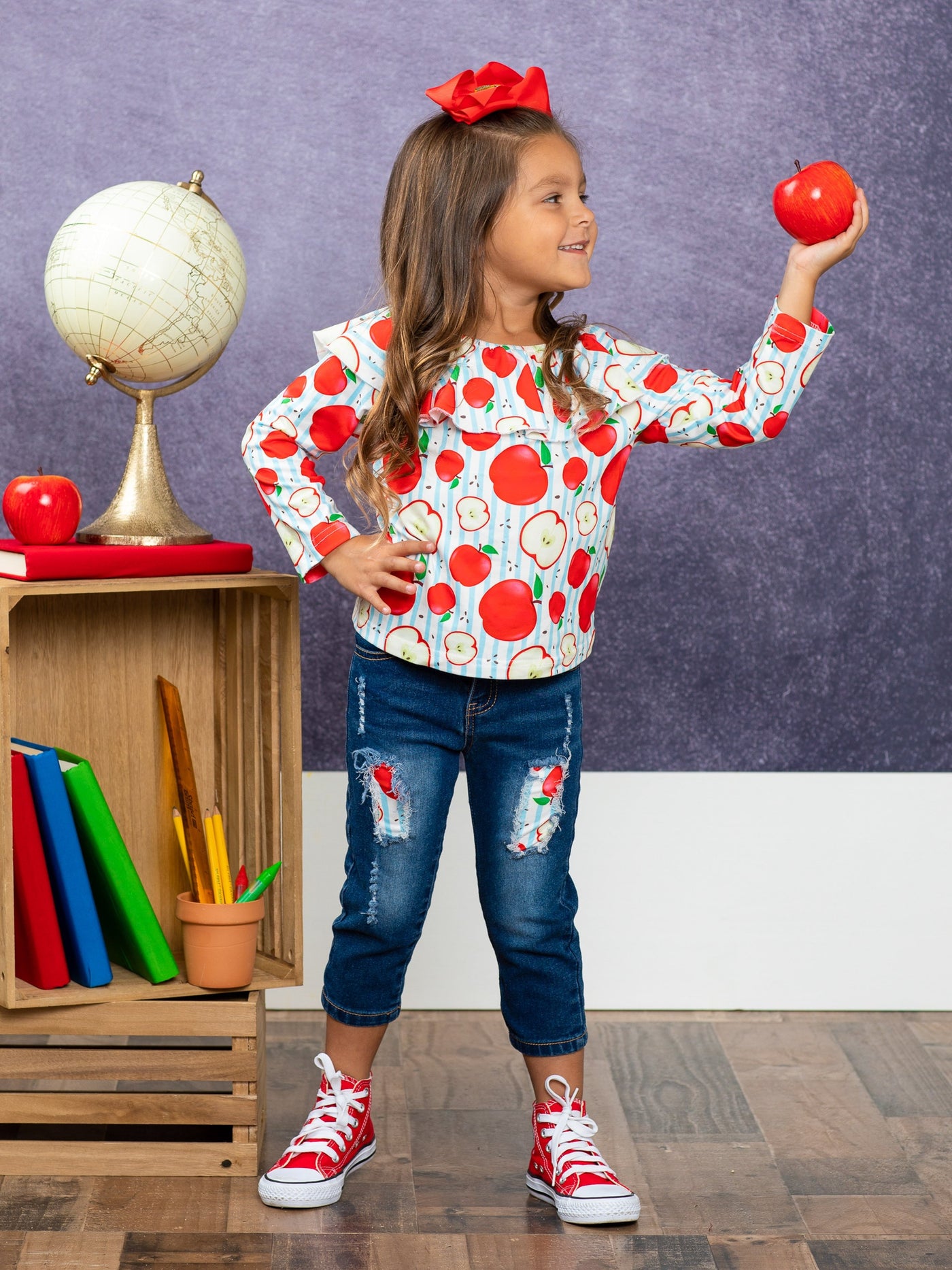 First Day of School | Apple Top & Patched Jeans Set | Mia Belle Girls