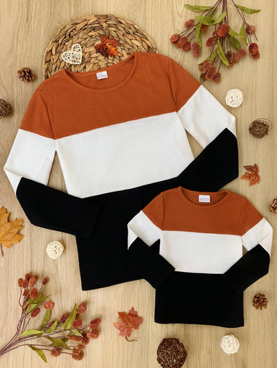 Mommy and Me Matching Colorblock Pullover Sweaters - Mia Belle Girls