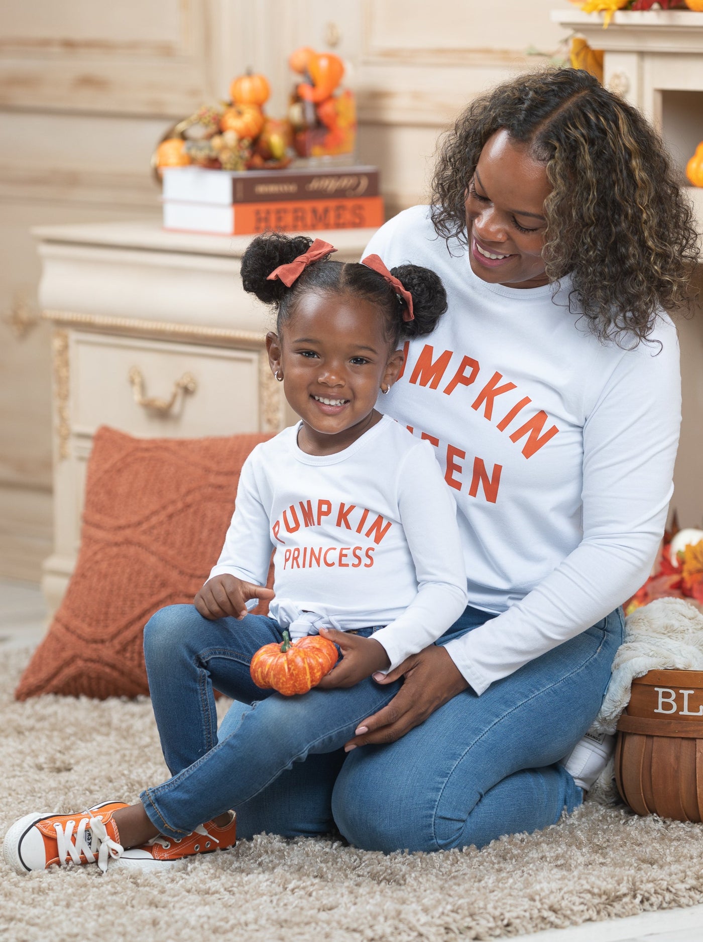 Mommy and Me Pumpkin Queen and Princess Graphic Tops - Mia Belle Girls