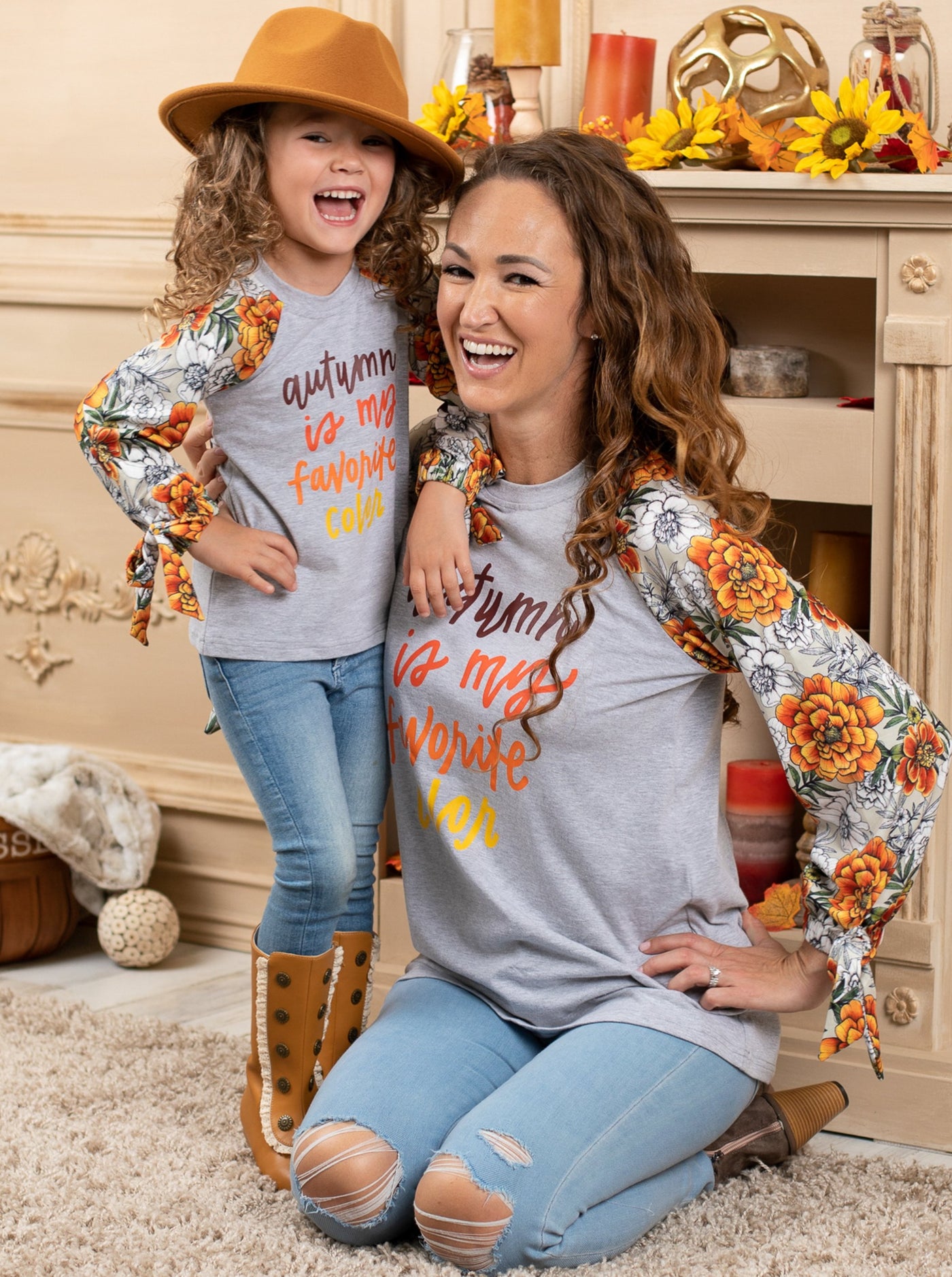 Mommy and Me Matching Outfits | Autumn Floral Tops | Mia Belle Girls