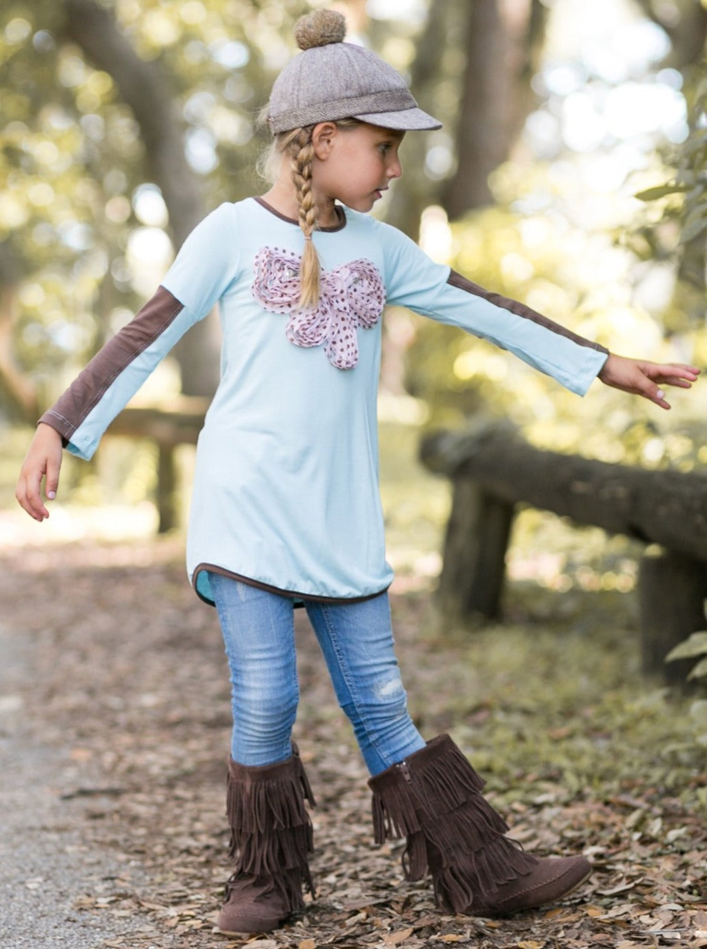 Girls Baby Blue Tunic with Dotted Bow Applique