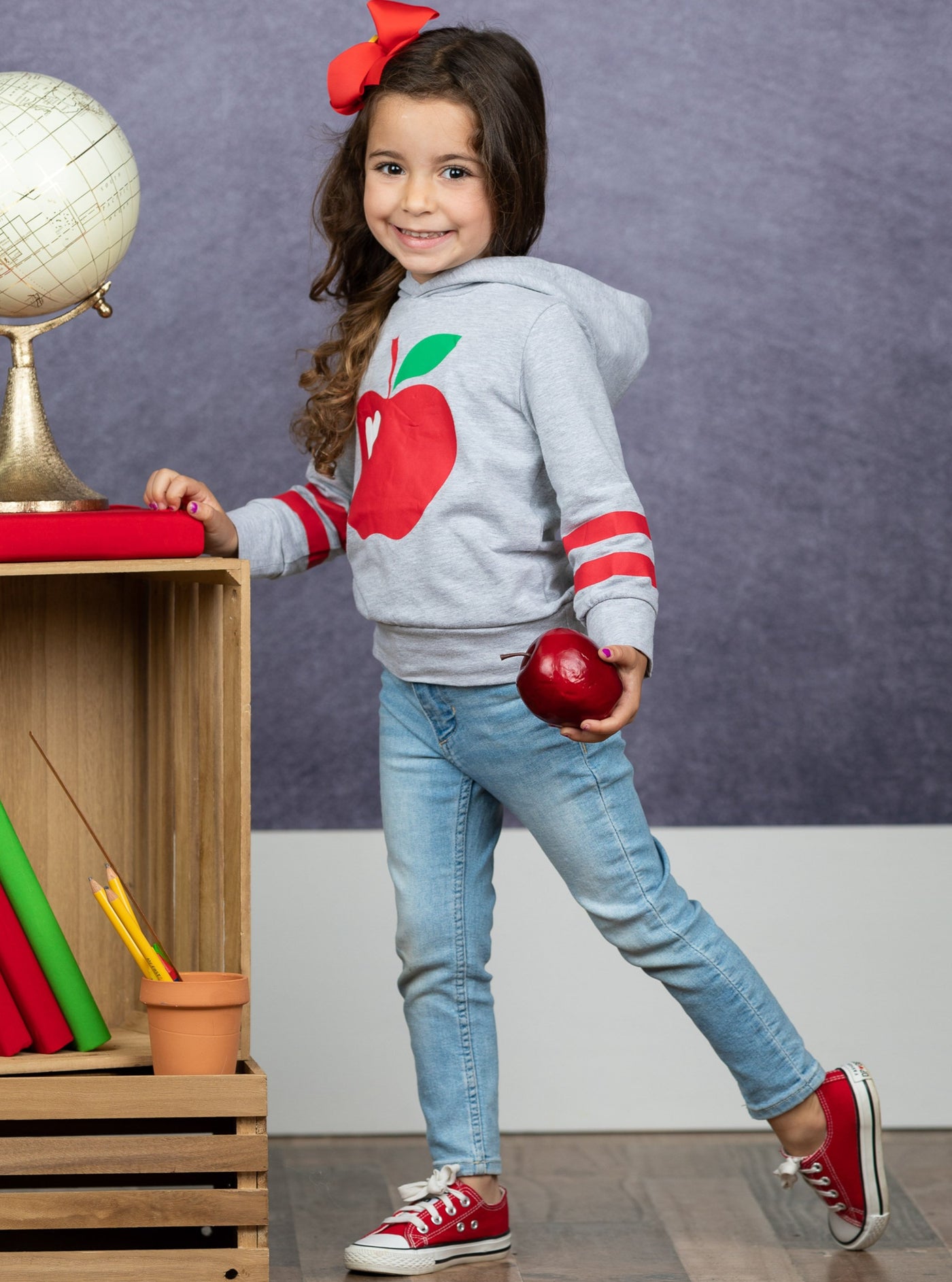 First Day of School | Apple Pullover Hoodie Sweater | Mia Belle Girls