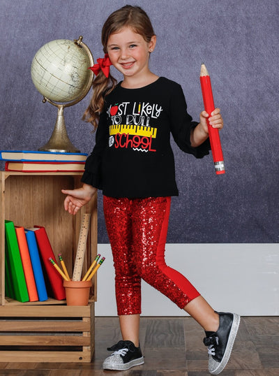 Most Likely to Rule the School Top & Sequin Leggings Set