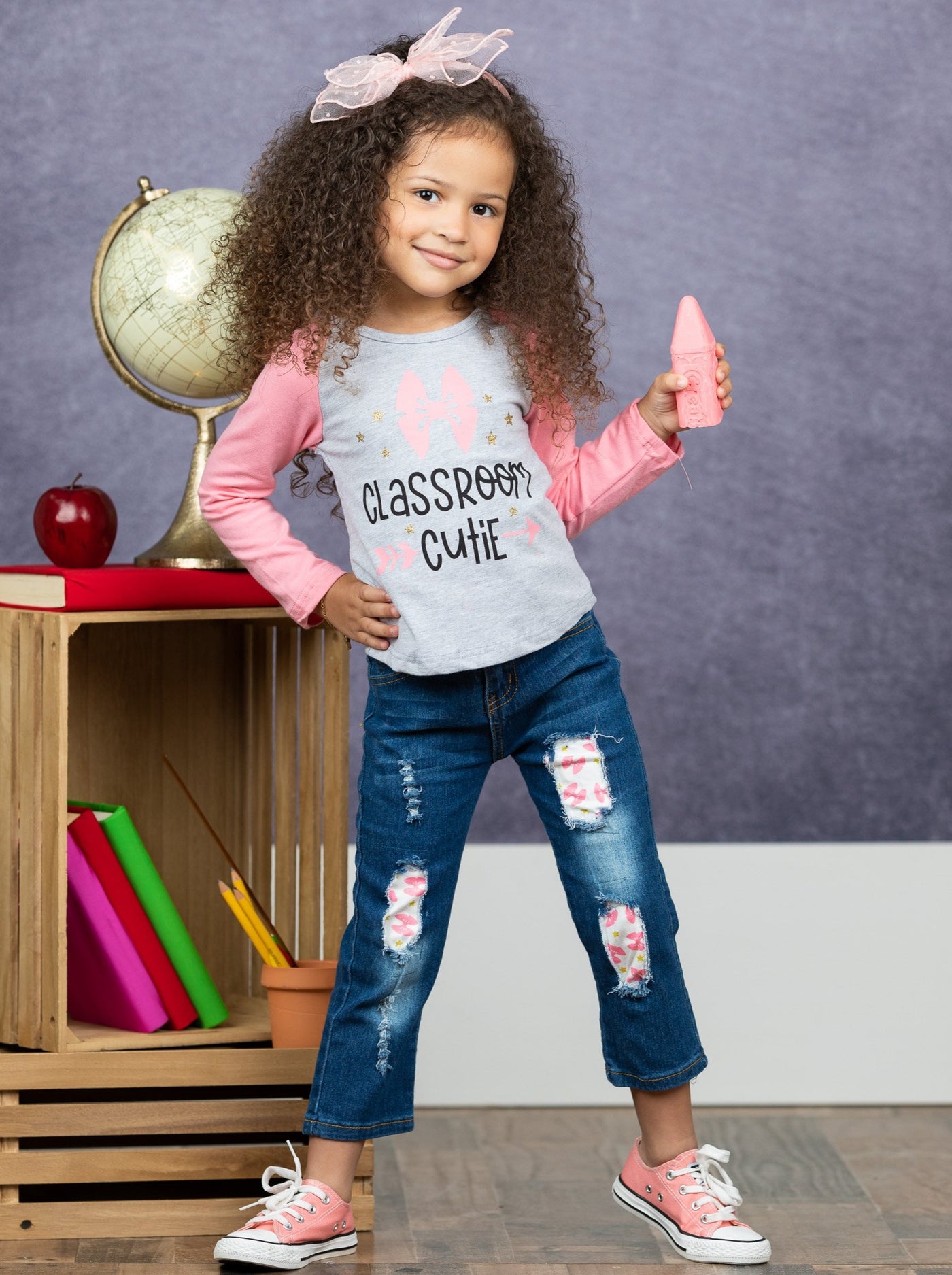First Day of School |  Top & Patched Jeans Set | Mia Belle Girls