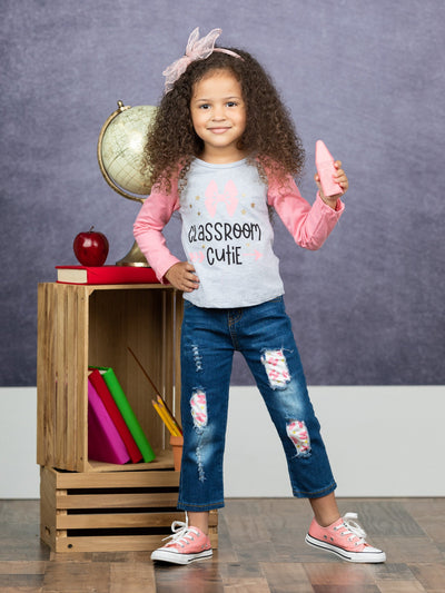 First Day of School |  Top & Patched Jeans Set | Mia Belle Girls