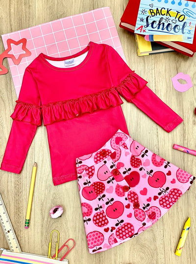 Back To School Clothes | Ruffle Top & Apple Skirt Set | Mia Belle Girls