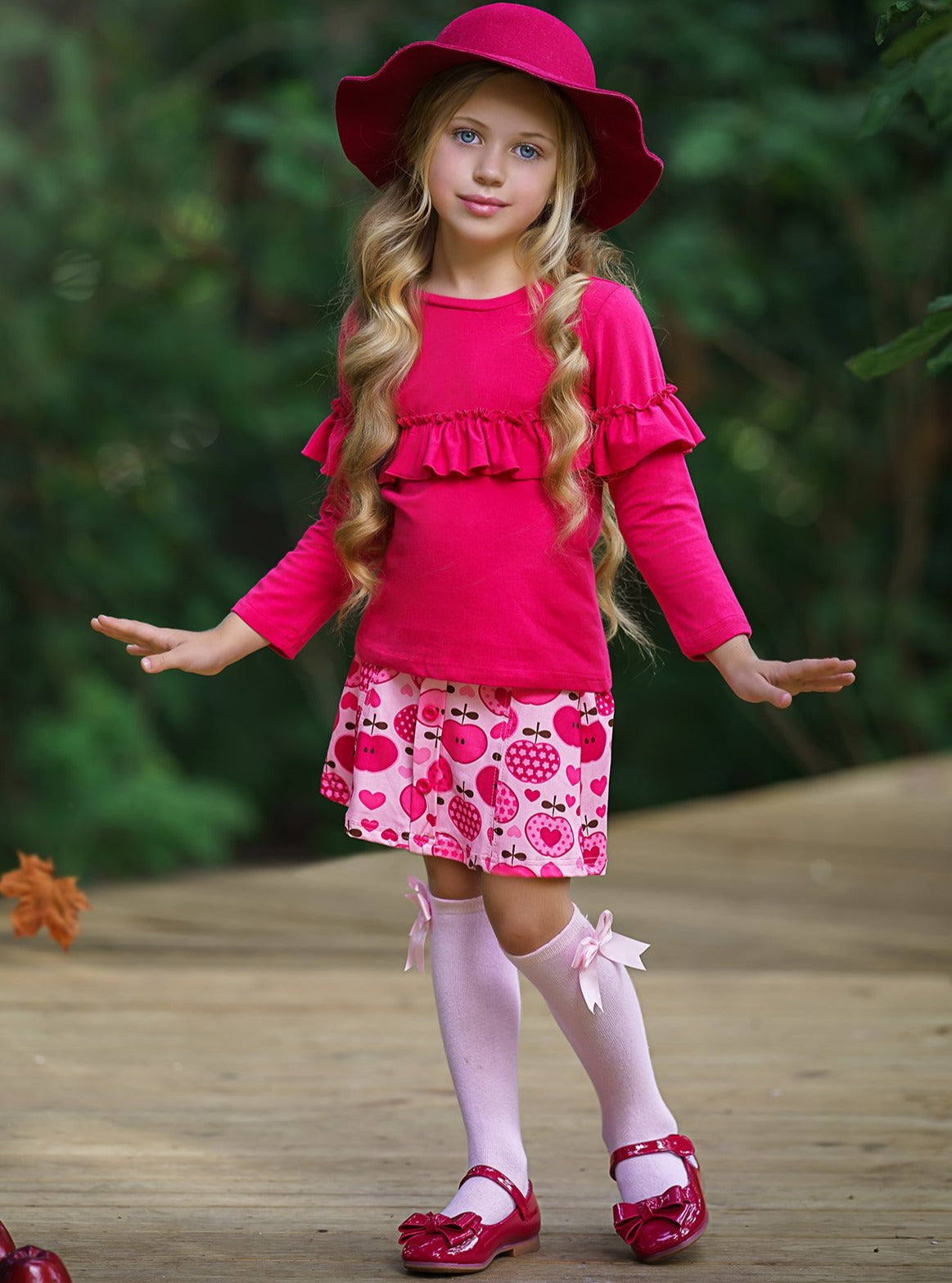 Back To School Clothes | Ruffle Top & Apple Skirt Set | Mia Belle Girls
