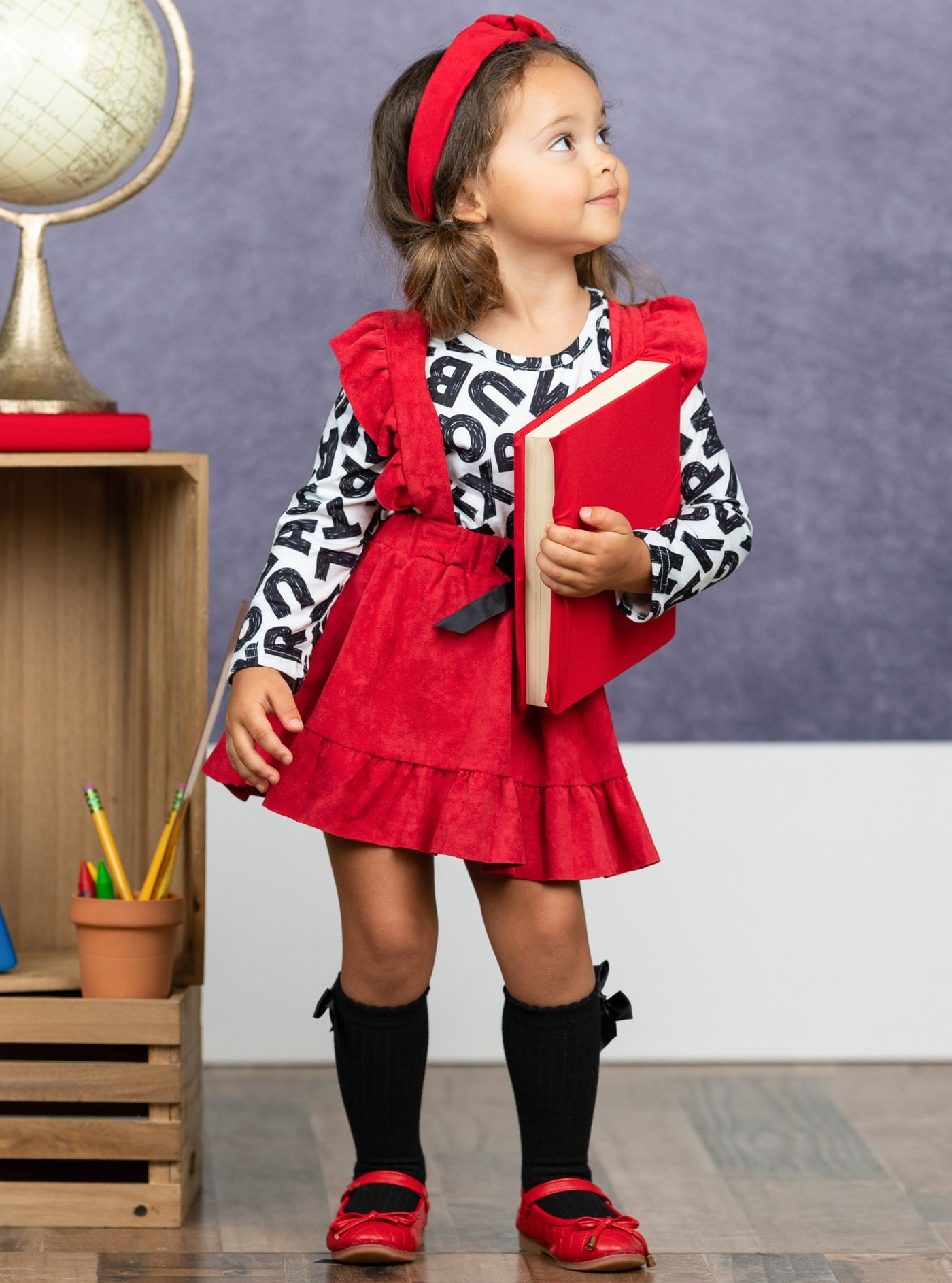 First Day of School | ABC Top & Overall Skirt Set | Mia Belle Girls