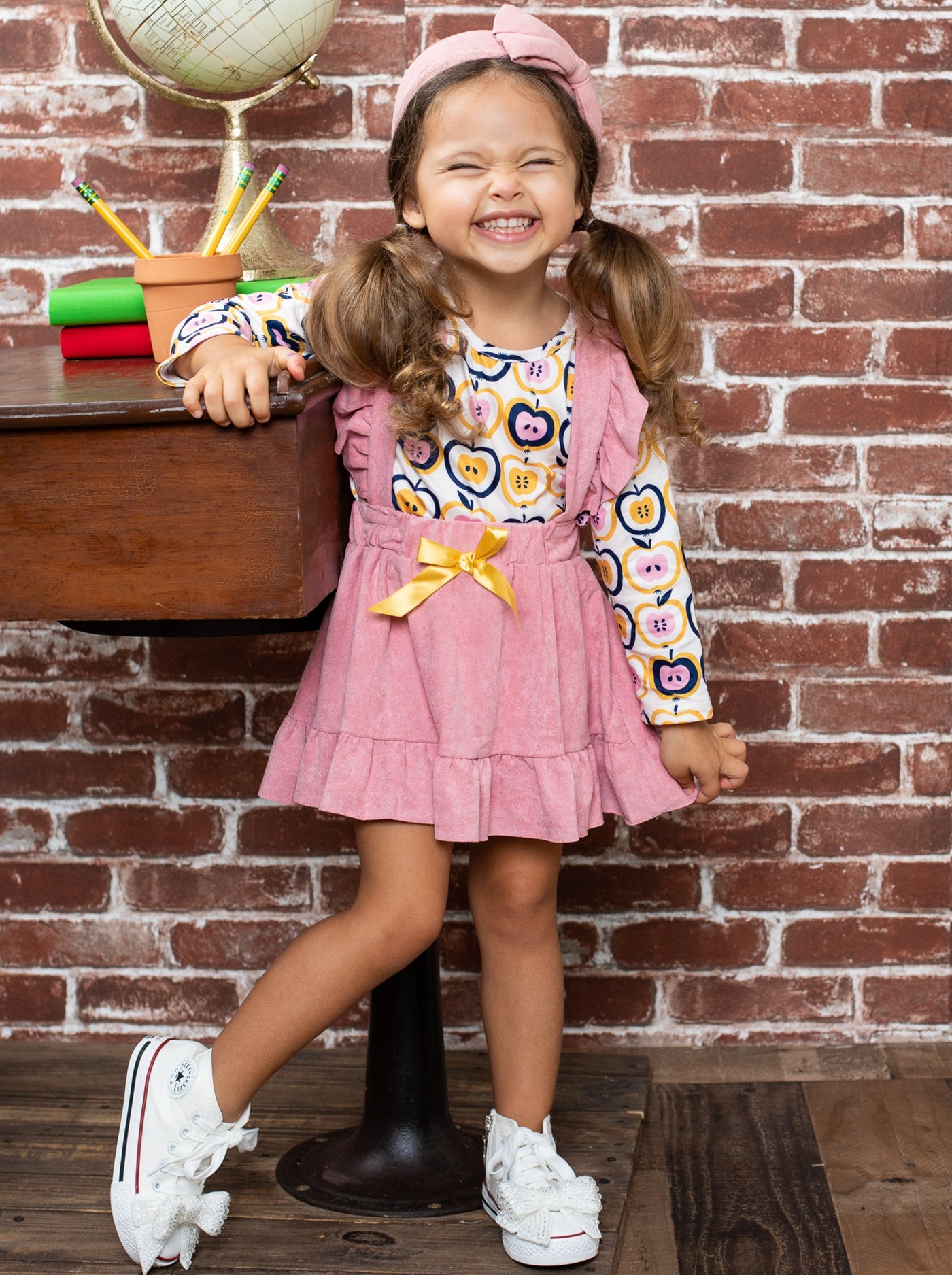 First Day of School | Apple Top & Overall Skirt Set | Mia Belle Girls