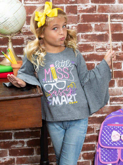 First Day of School | Little Miss Sassy & Smart Ruffle Bell Sleeve Top