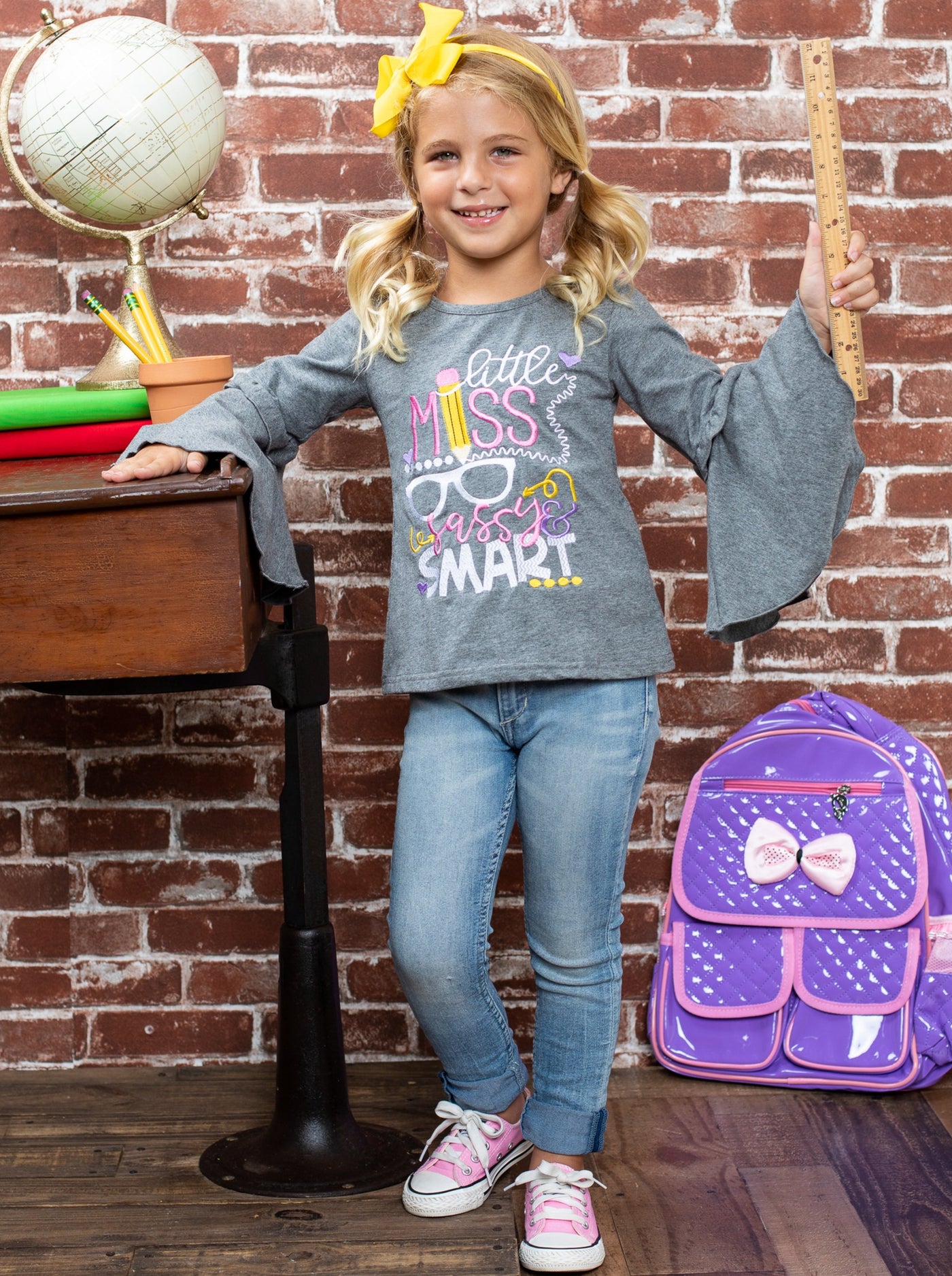 First Day of School | Little Miss Sassy & Smart Ruffle Bell Sleeve Top