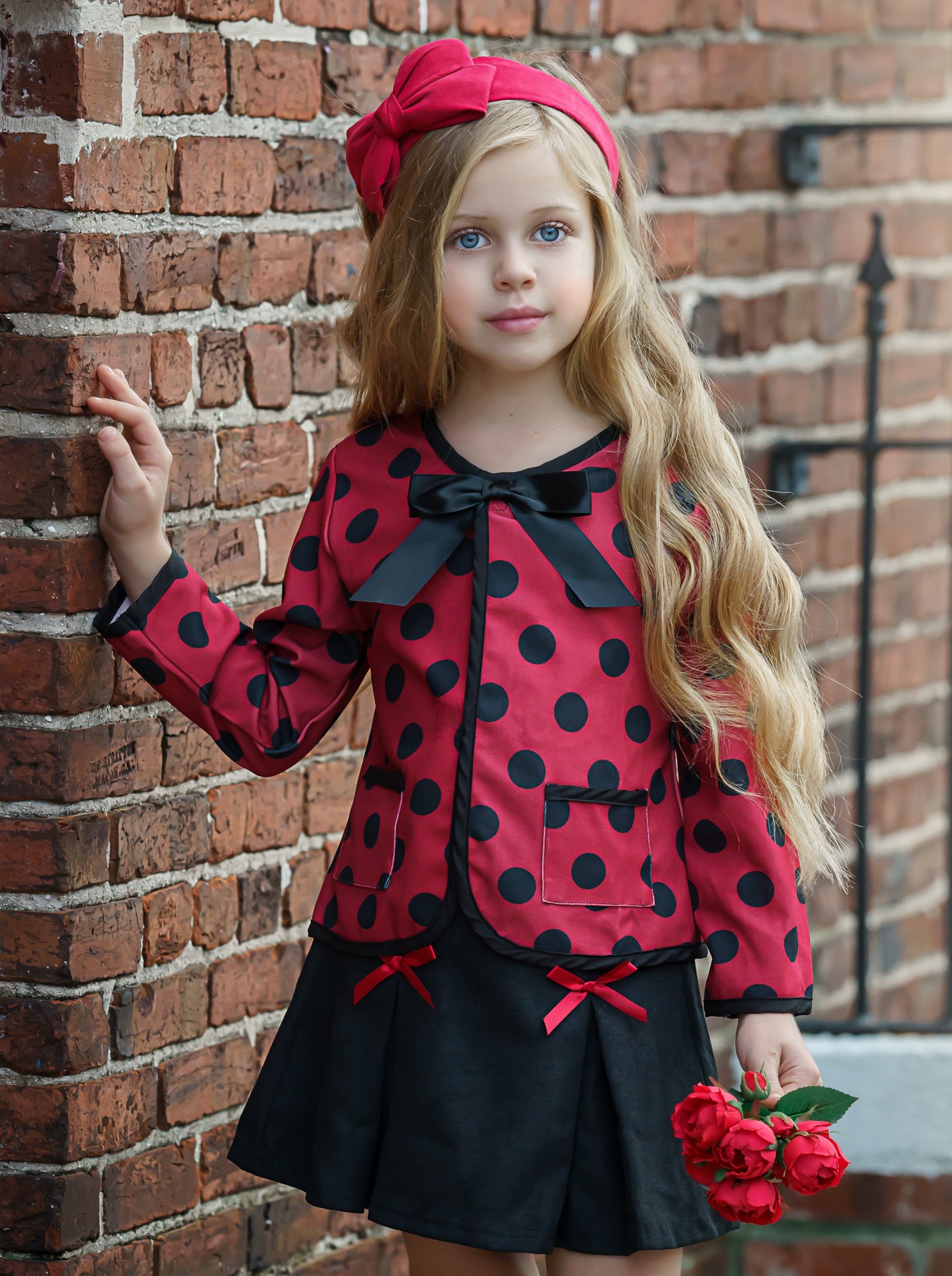 Girls Spring Fashion | Toddler Polka Dot Blazer & Ruffle Skirt Set 