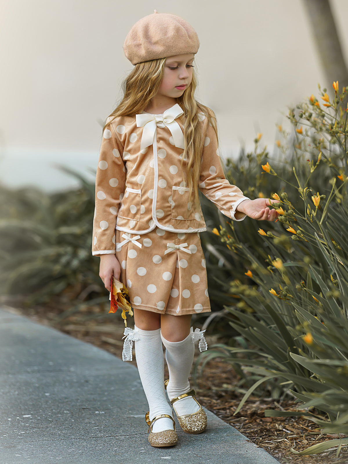 Preppy Spring Fashion | Little Girls Polka Dot Blazer & Skirt Set