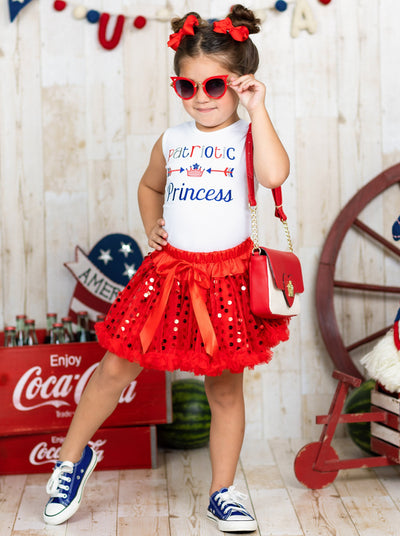 Girls 4th of July Outfits | Patriotic Princess Top & Sequin Skirt Set