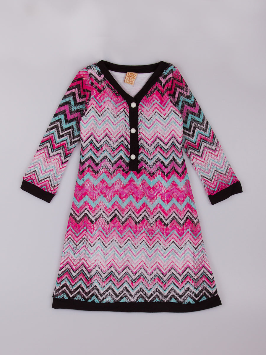 Girls Pink Chevron Print Sweater Dress