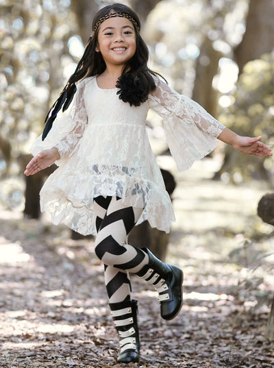 Cute Fall Fashion For Girls | Lacey Hi-Lo Tunic & Striped Legging Set