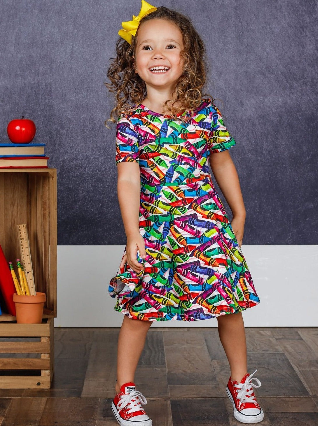 First Day of School | Rainbow Crayon Skater Dress | Mia Belle Girls