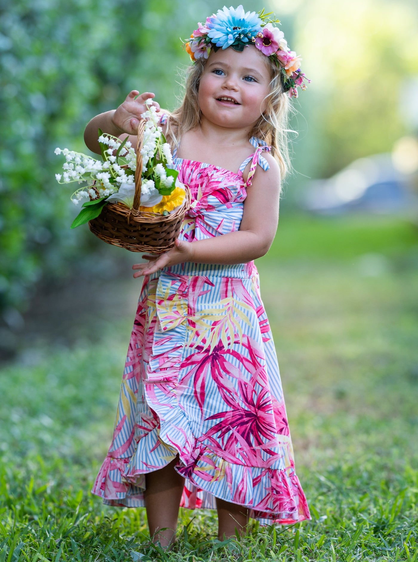Toddler Spring Clothes | Girls Floral Crop Top & Ruffled Wrap Skirt
