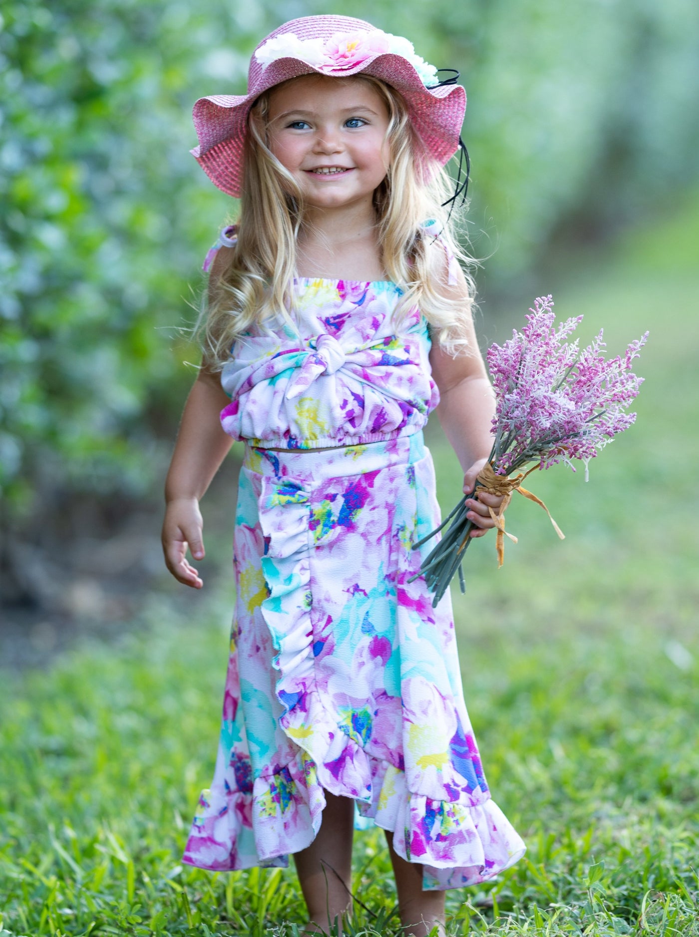 Toddler Spring Clothes | Girls Floral Crop Top & Ruffled Wrap Skirt