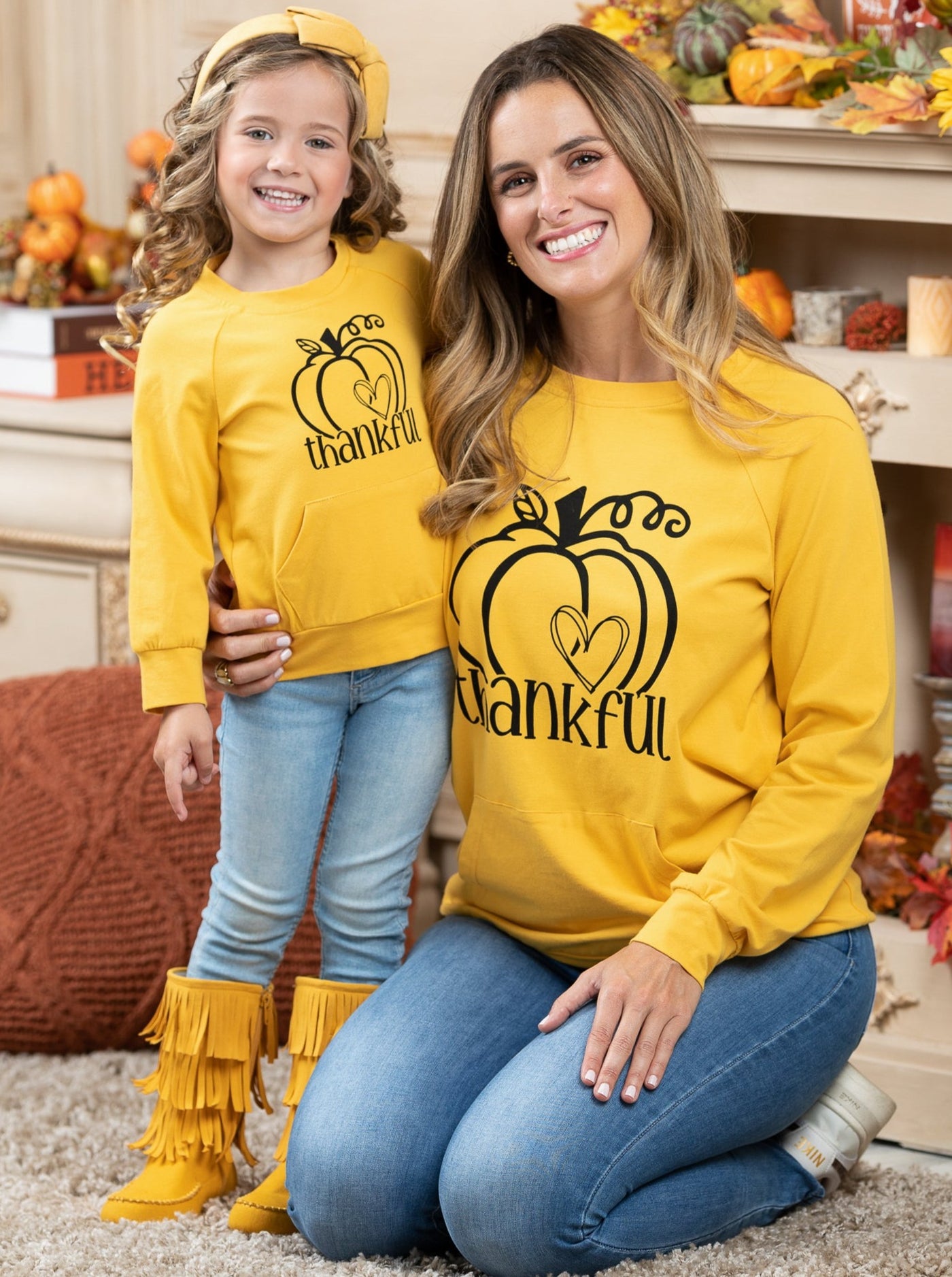 Mommy & Me Thankful Pumpkin Pouch Pullover - Mia Belle Girls