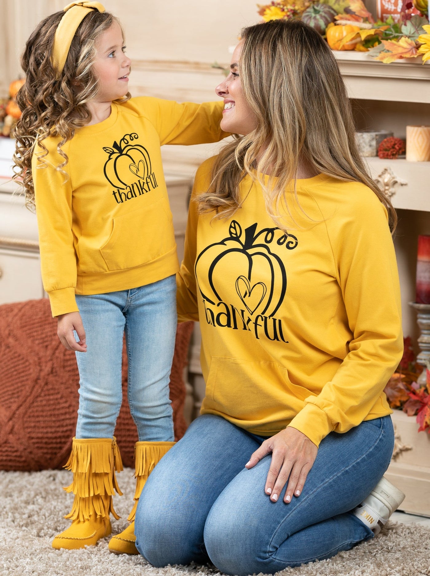 Mommy & Me Thankful Pumpkin Pouch Pullover - Mia Belle Girls