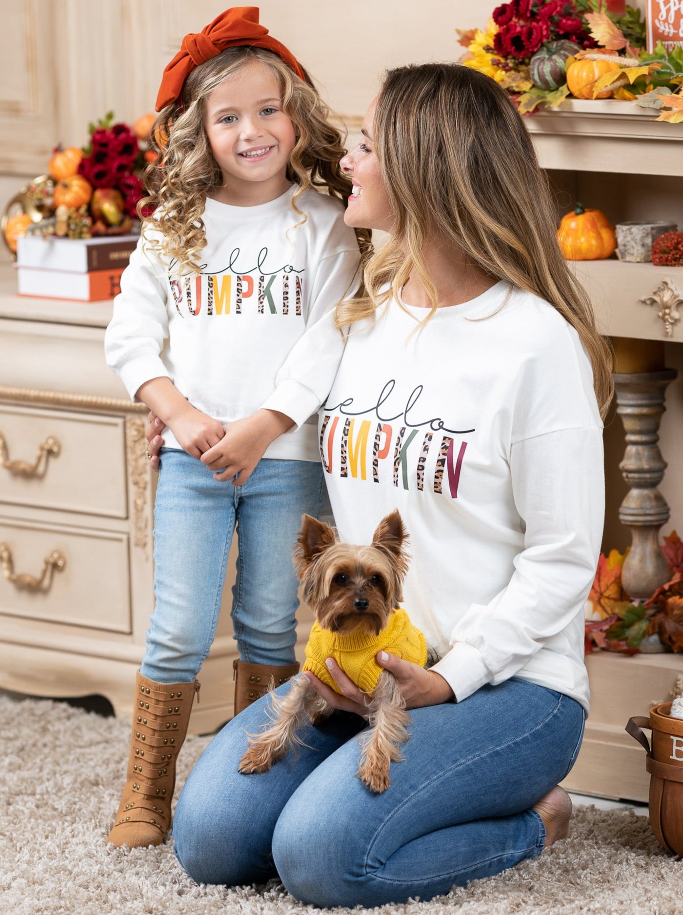 Mommy and Me Matching Fall Hello Pumpkin Pullover - Mia Belle Girls