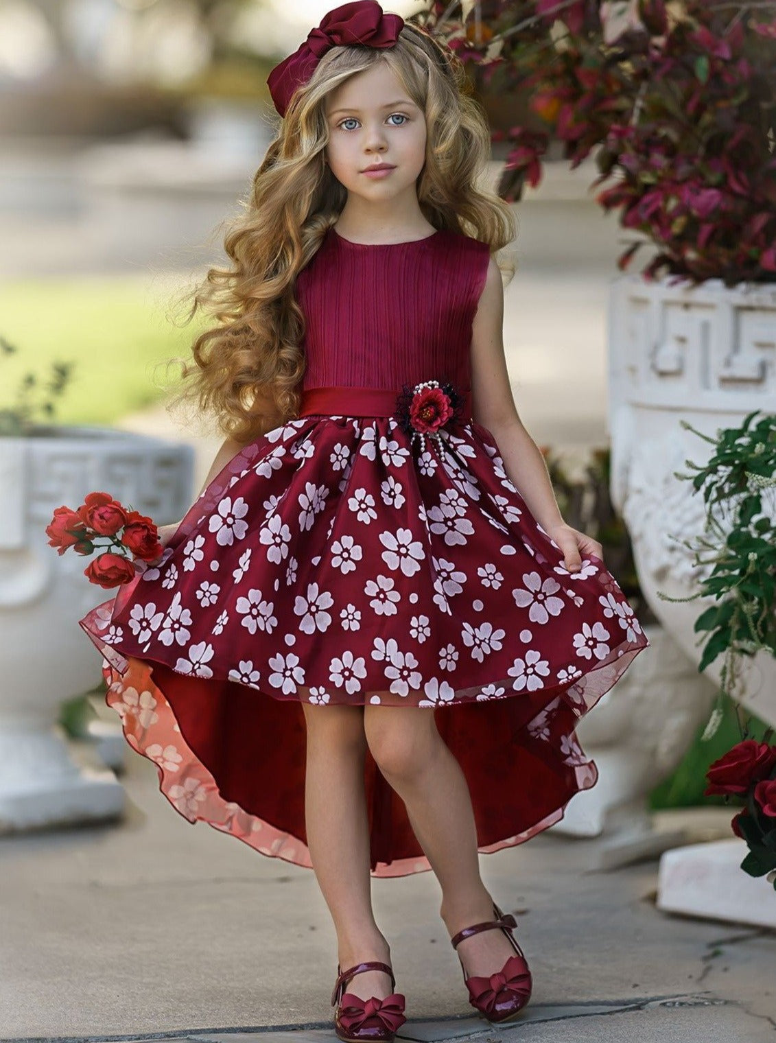 Girls Sleeveless Hi-Low Floral Holiday Dress