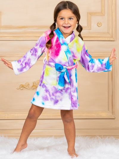 Mommy and Me Matching Outfits | Rainbow Tie Dye Plush Bathrobe