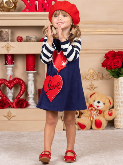 Kids Valentine's Clothes | Girls Striped Sleeve Dress & Purse Set