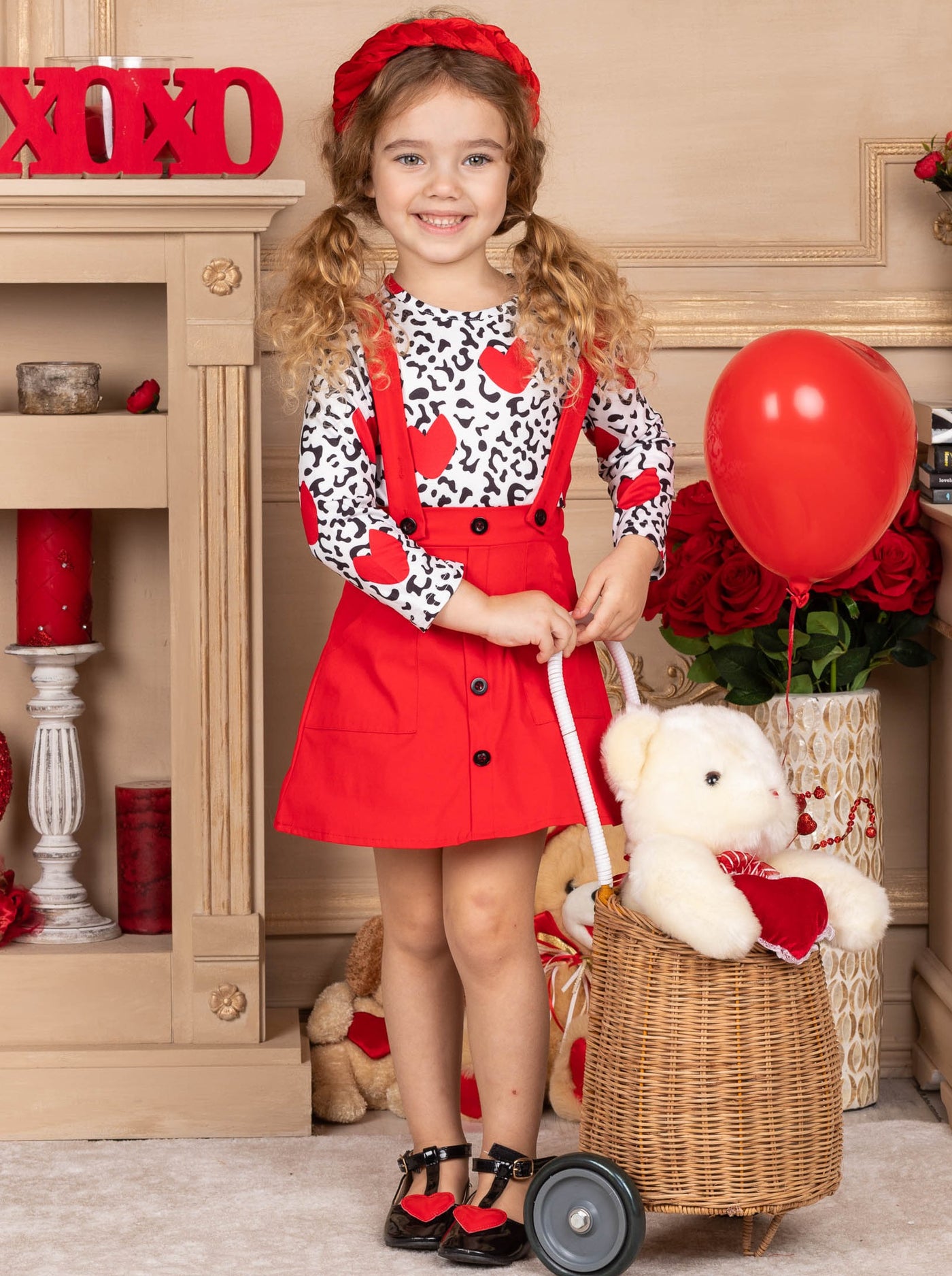 Kids Valentine's Day Clothes | Leopard Print Top & Suspender Skirt Set