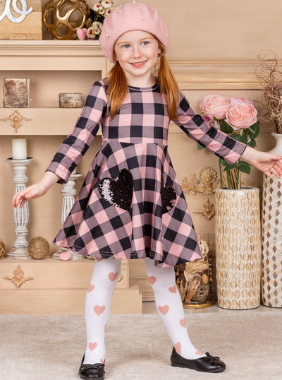 Kids Valentine's Clothes | Plaid Sparkle Pocket Dress & Knee Socks Set ...